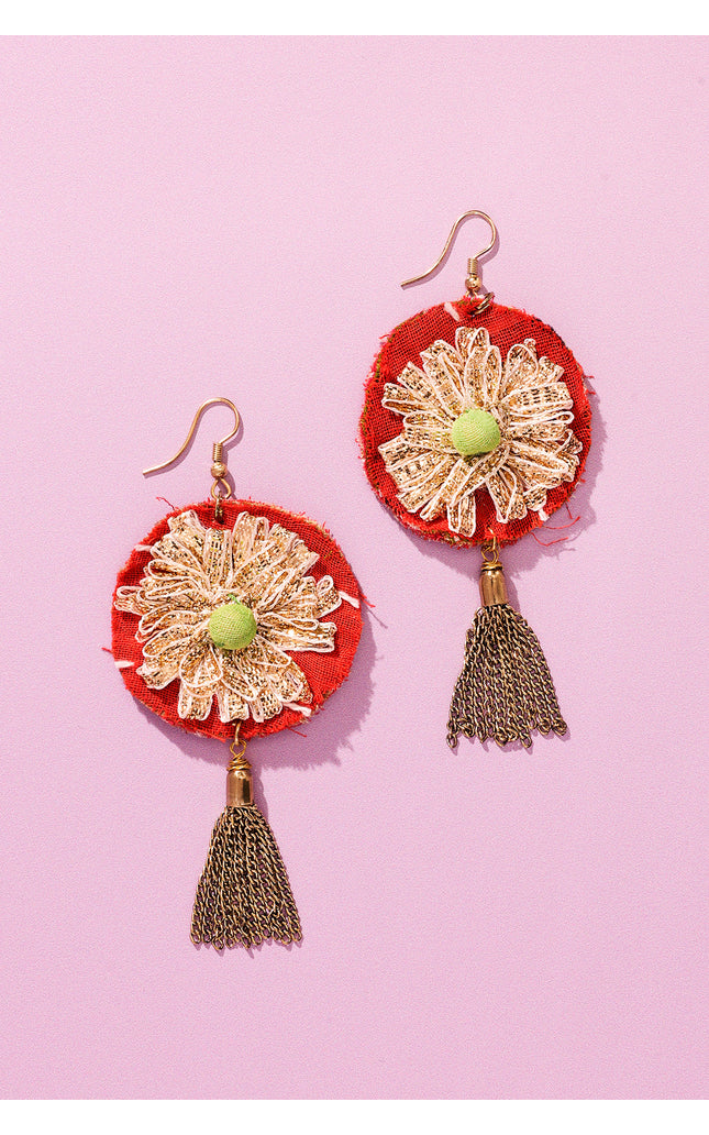 Floral Chain Tassel Earrings