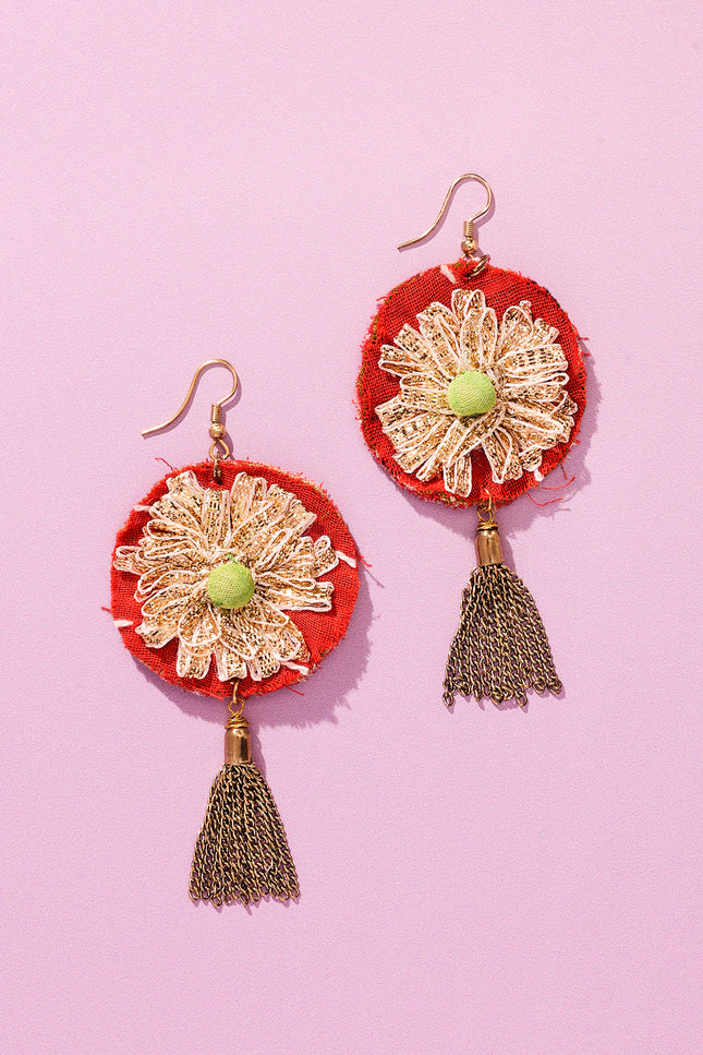 Floral Chain Tassel Earrings