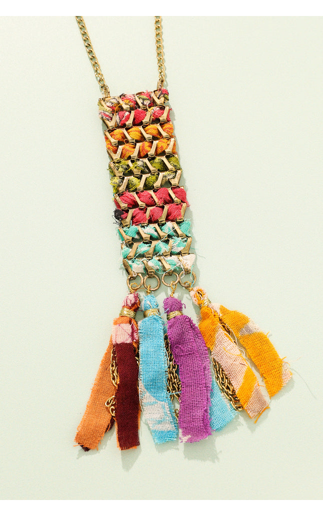 Rectangular Tassel Charm  Necklace