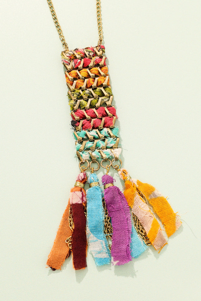 Rectangular Tassel Charm  Necklace