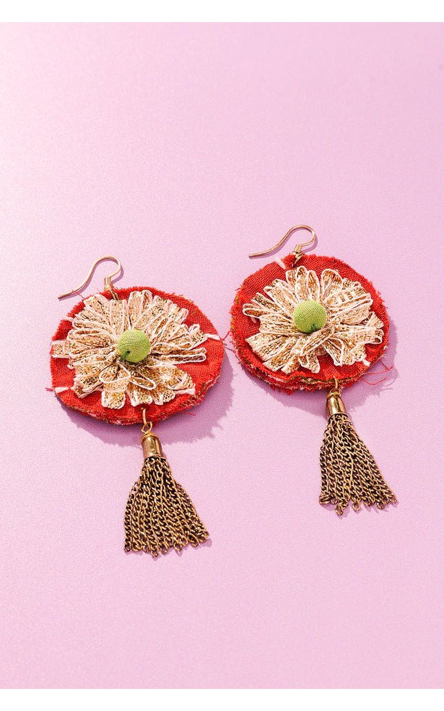 Floral Chain Tassel Earrings