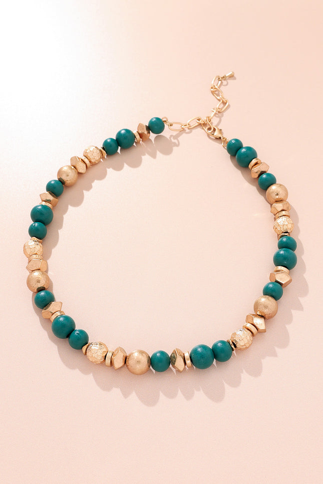 Teal Gold Beaded Necklace