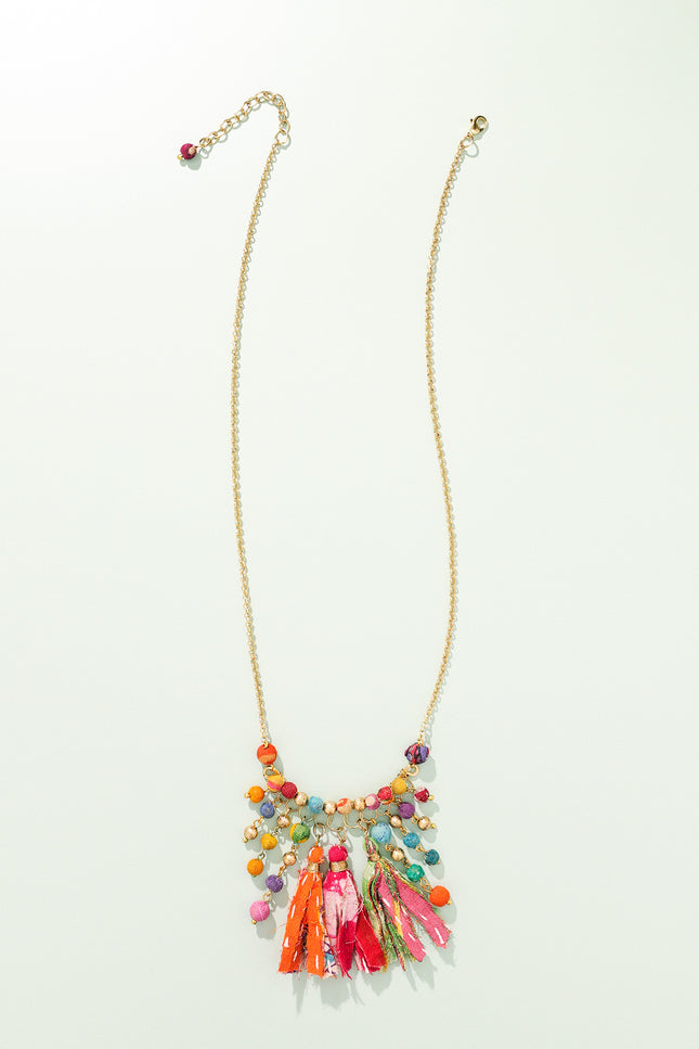 Vibrant Tassel and Bead Necklace