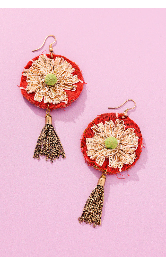 Floral Chain Tassel Earrings