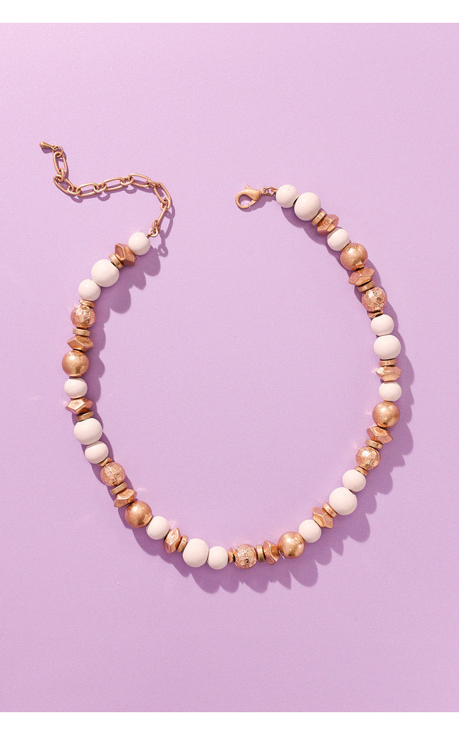 White and Gold Beaded Necklace