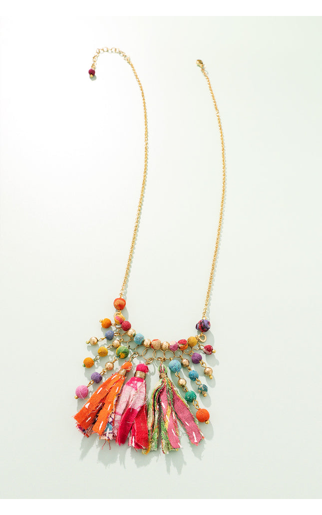 Vibrant Tassel and Bead Necklace
