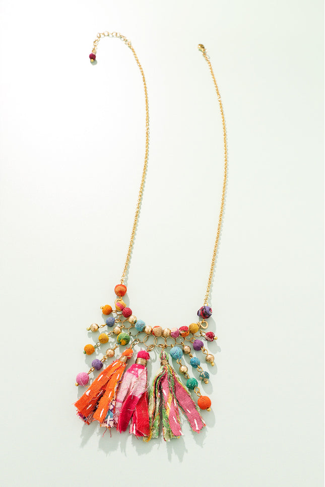 Vibrant Tassel and Bead Necklace