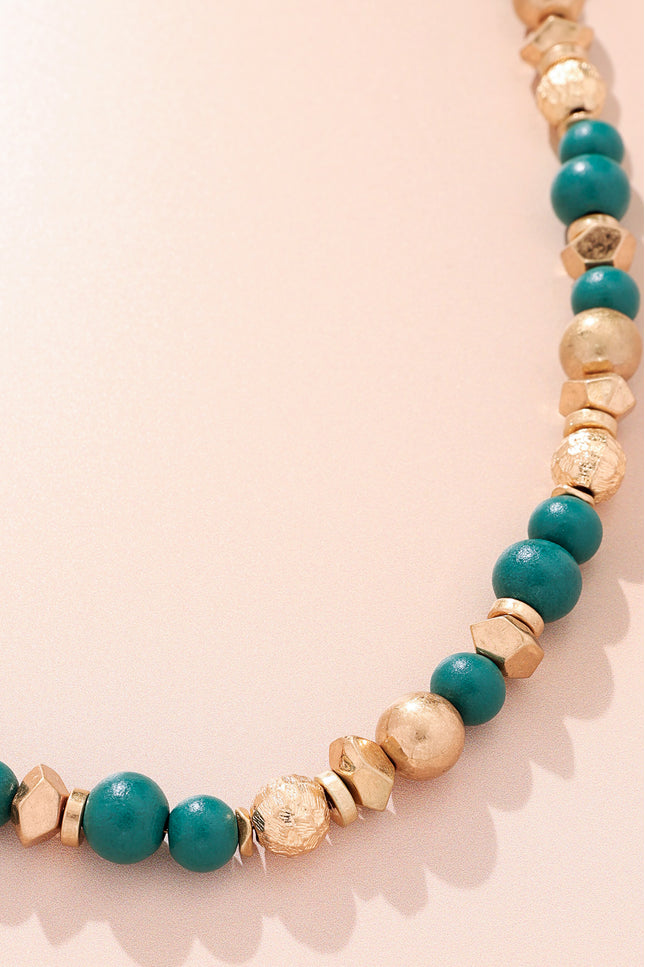 Teal Gold Beaded Necklace