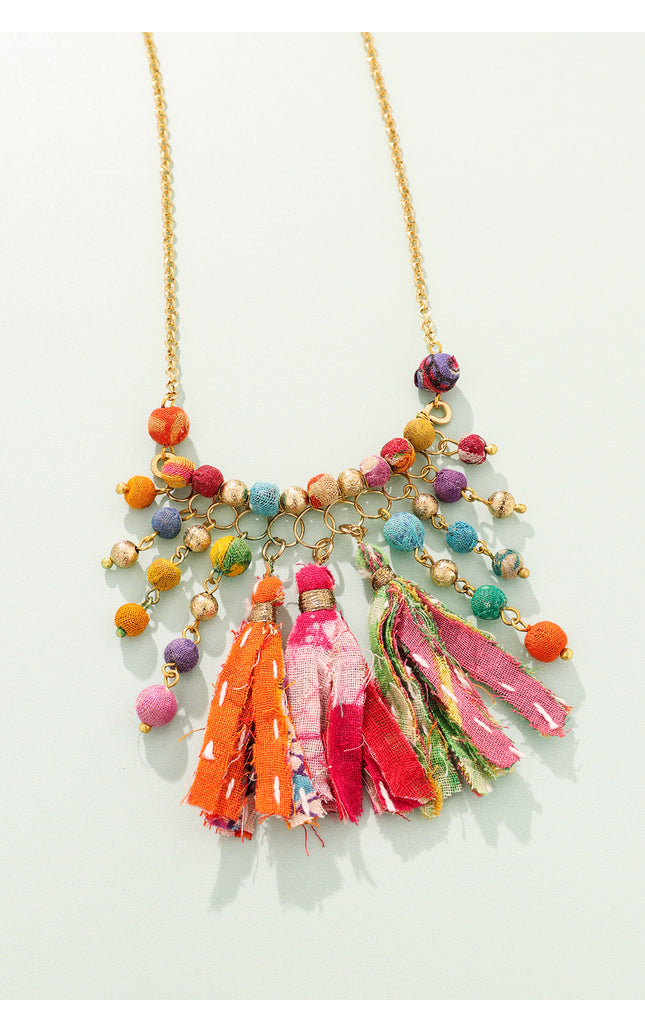 Vibrant Tassel and Bead Necklace