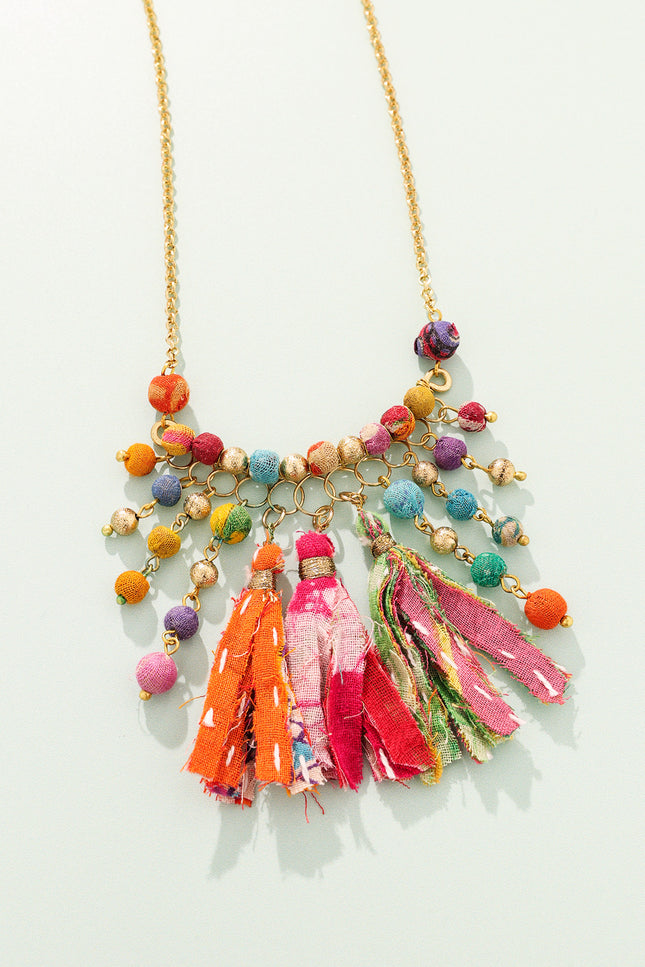 Vibrant Tassel and Bead Necklace