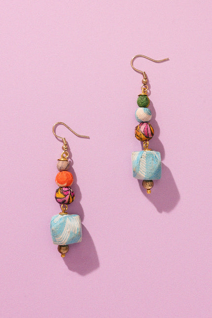 Playful Fabric Beaded Earrings