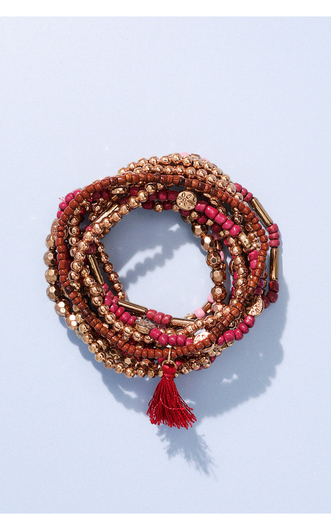 Crimson Cascade Beaded Bracelet