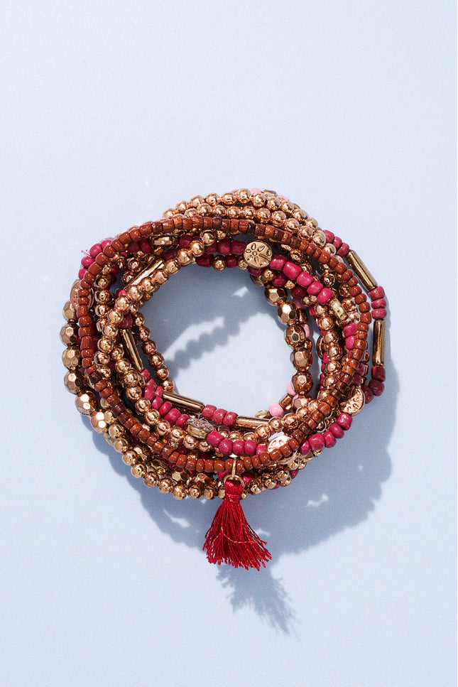 Crimson Cascade Beaded Bracelet