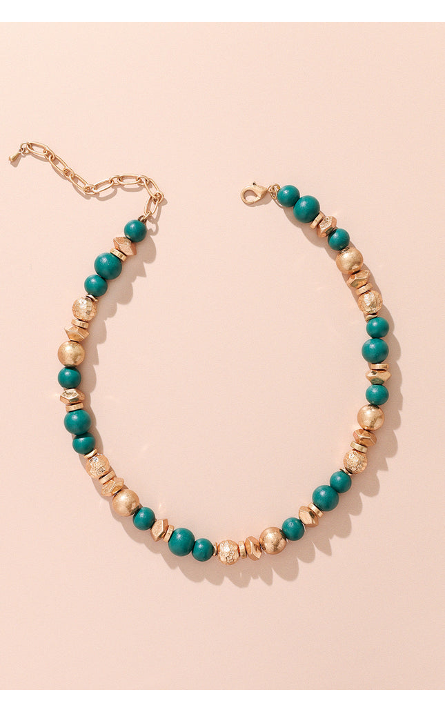 Teal Gold Beaded Necklace