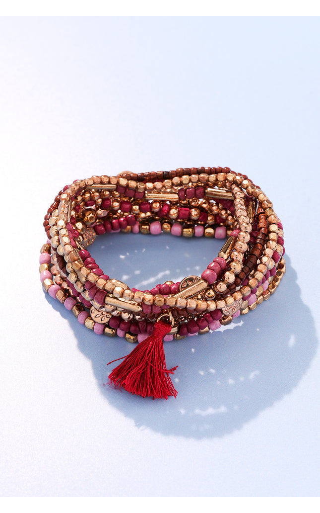 Crimson Cascade Beaded Bracelet