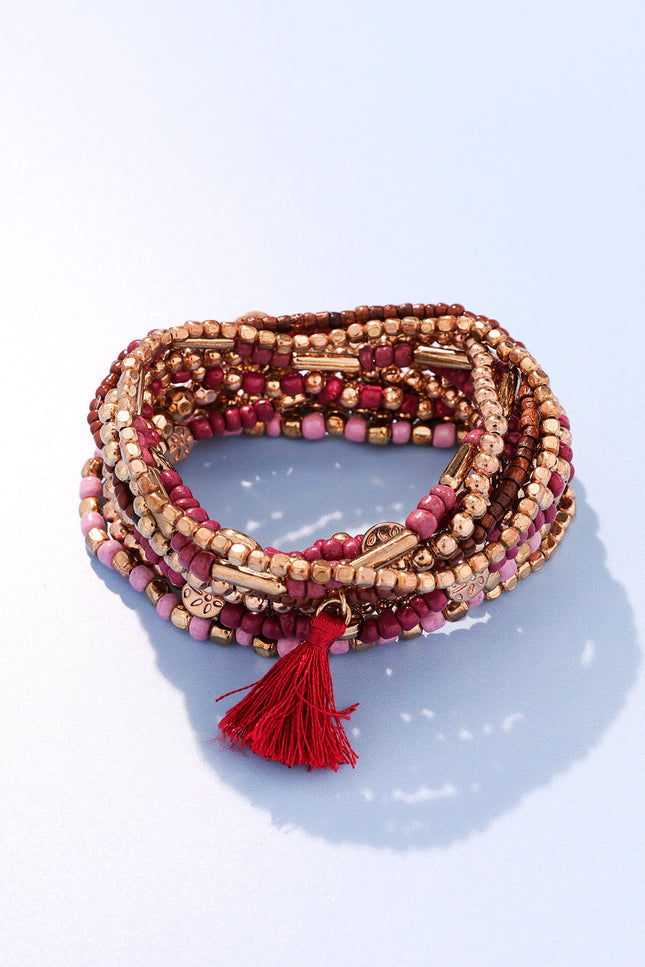Crimson Cascade Beaded Bracelet