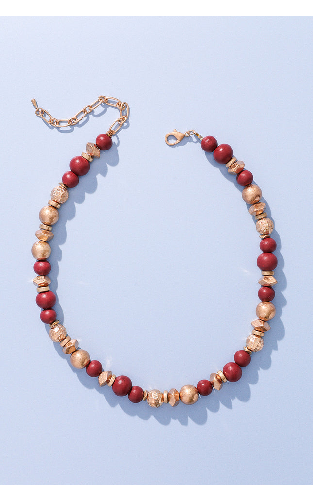 Burgundy and Gold Beaded Necklace