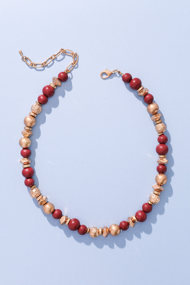 Burgundy and Gold Beaded Necklace