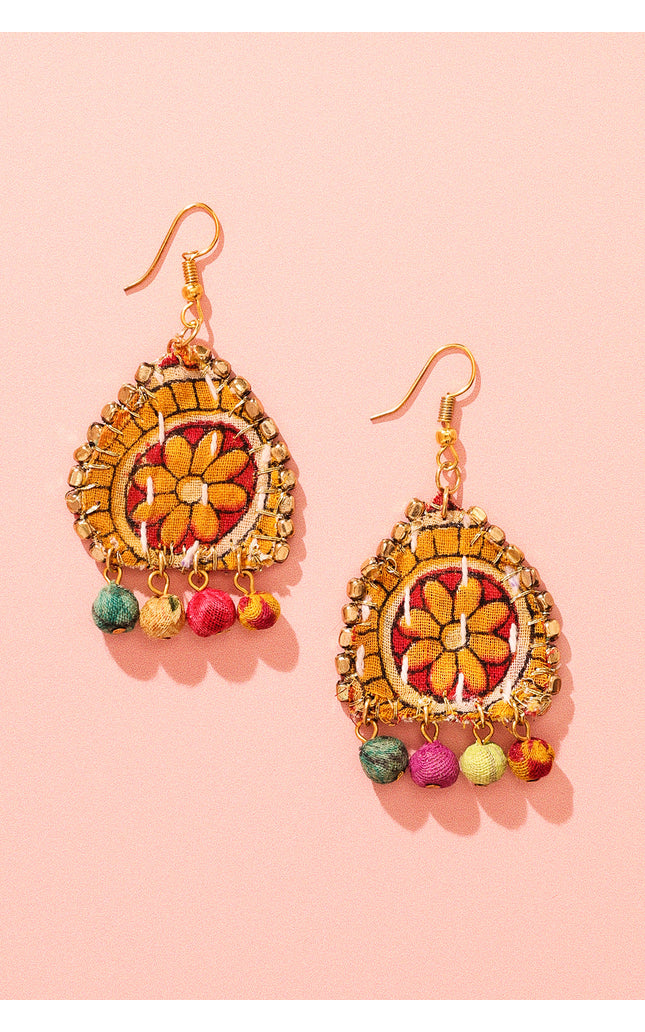 Patchwork Flower Drop Earrings