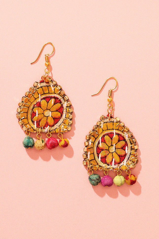 Patchwork Flower Drop Earrings