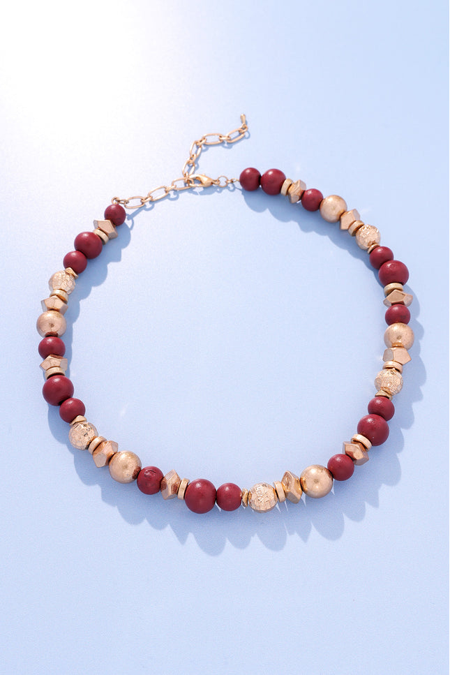 Burgundy and Gold Beaded Necklace