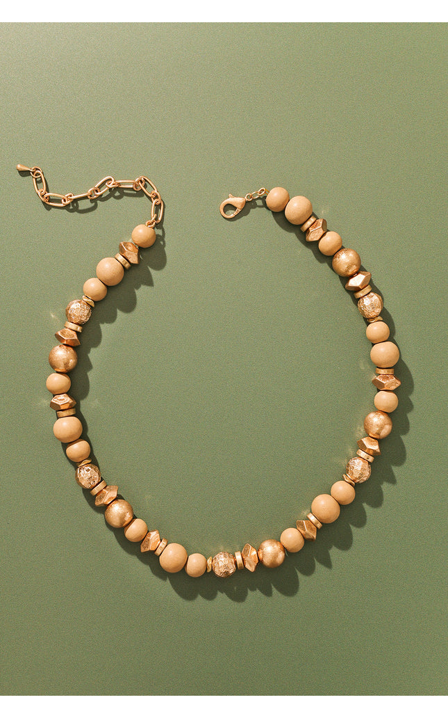 Beige and Gold Beaded Necklace