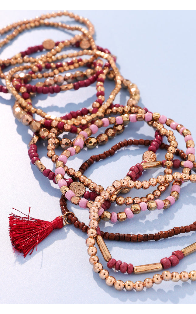 Crimson Cascade Beaded Bracelet