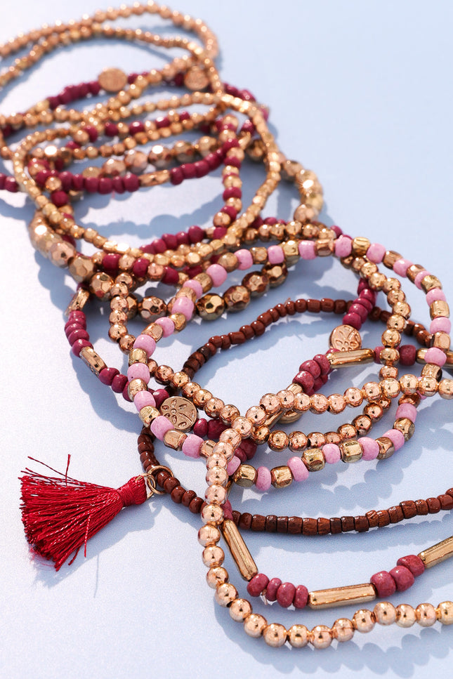 Crimson Cascade Beaded Bracelet