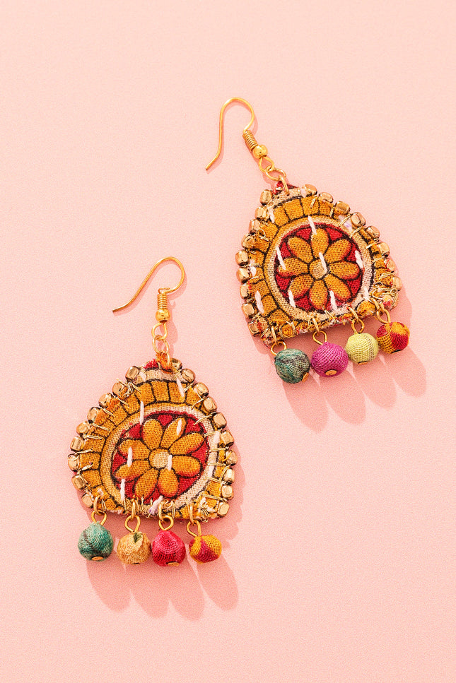 Patchwork Flower Drop Earrings