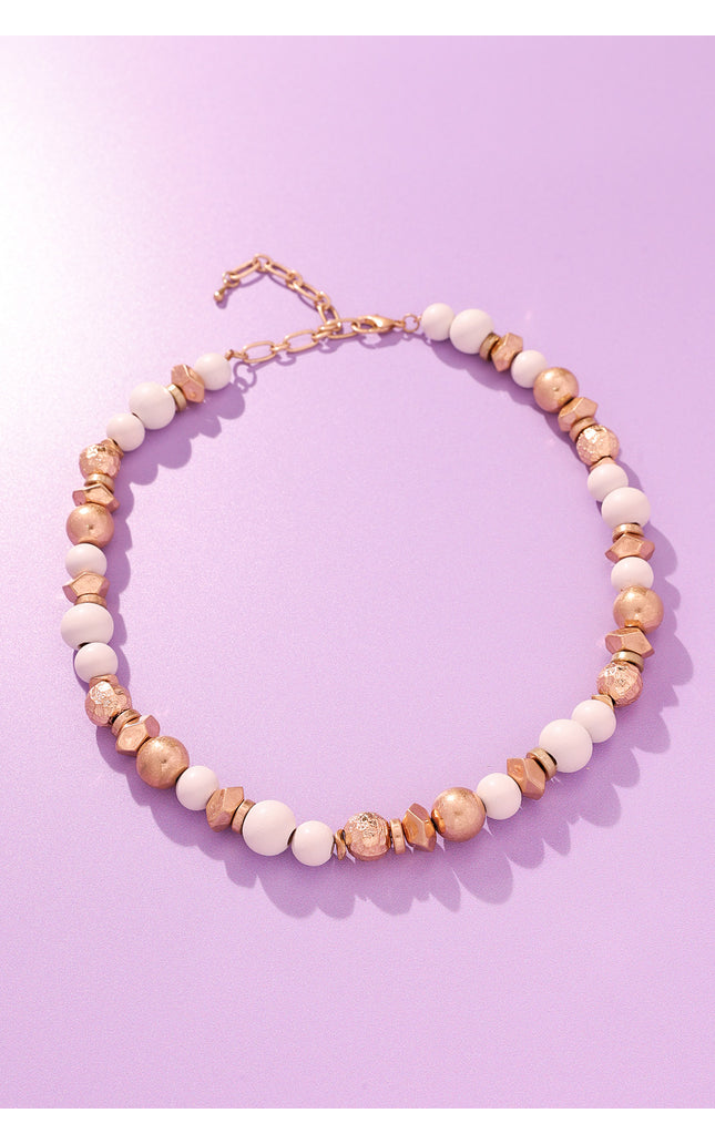 White and Gold Beaded Necklace