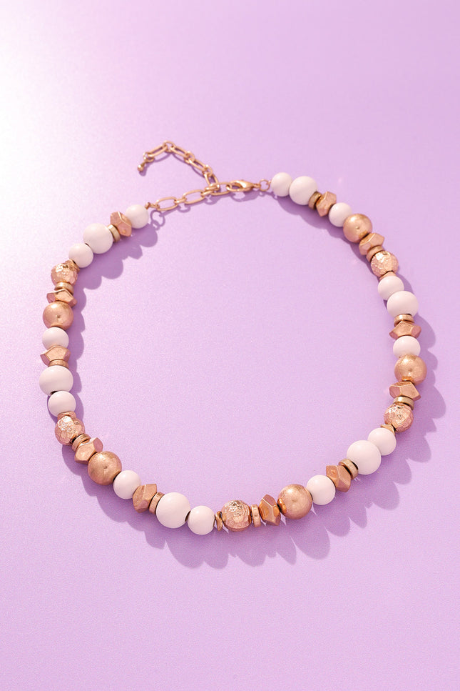 White and Gold Beaded Necklace
