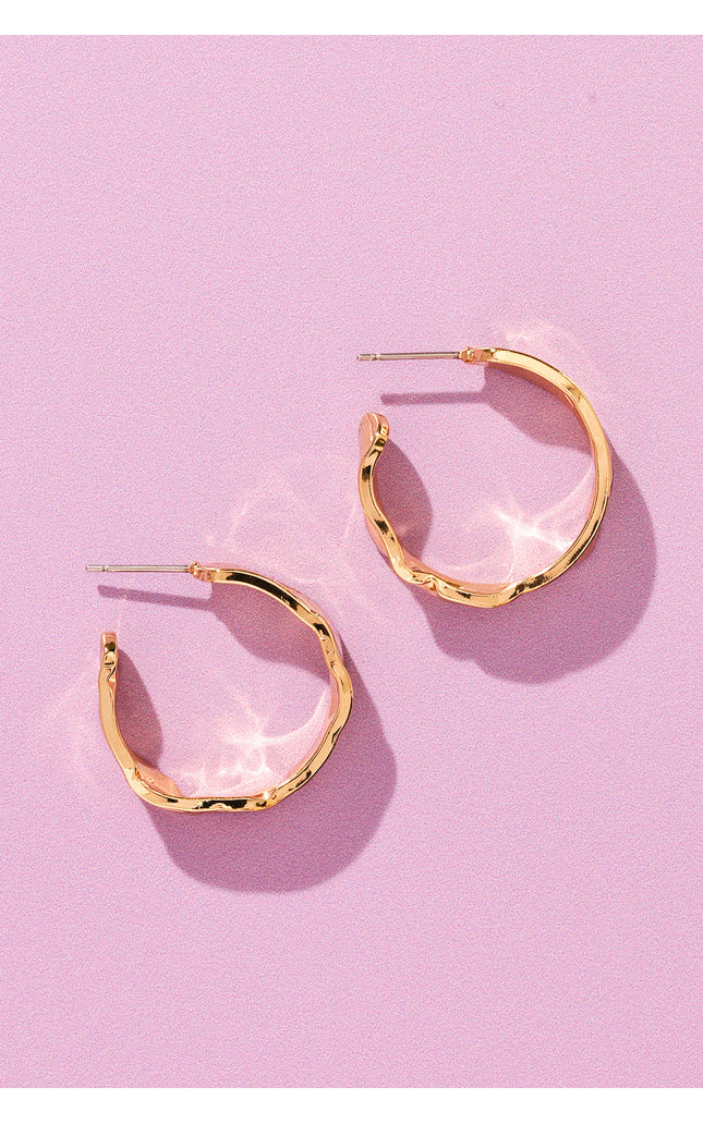 18K Gold Plated Textured Hoop Earrings