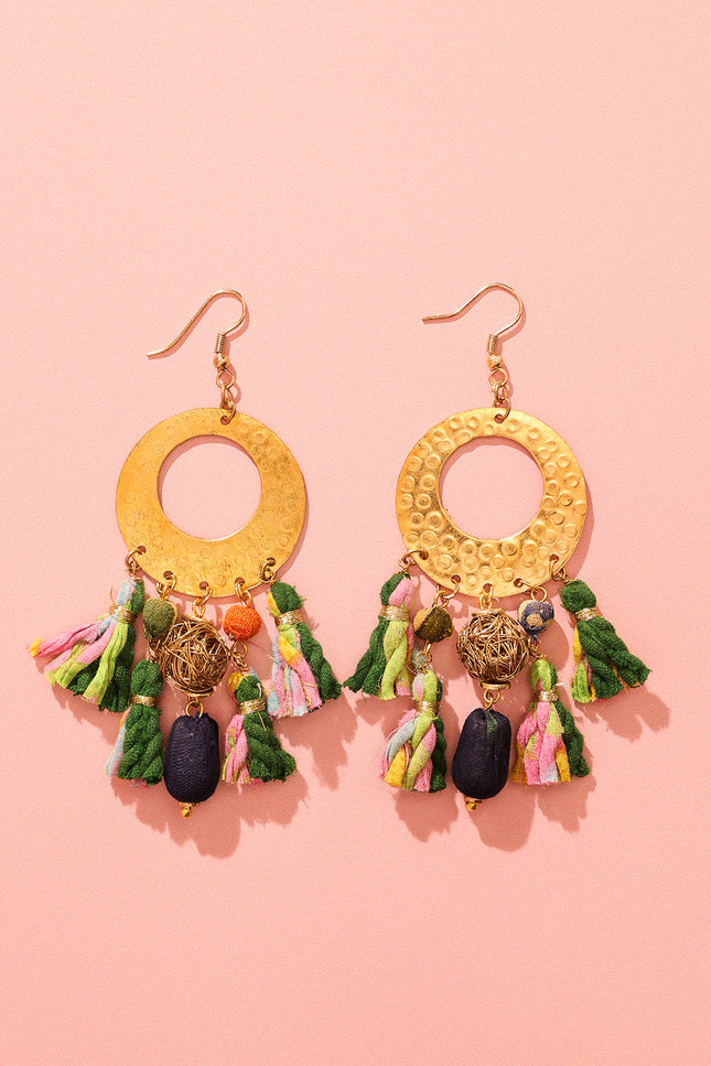 Golden Disc Tassel Earrings