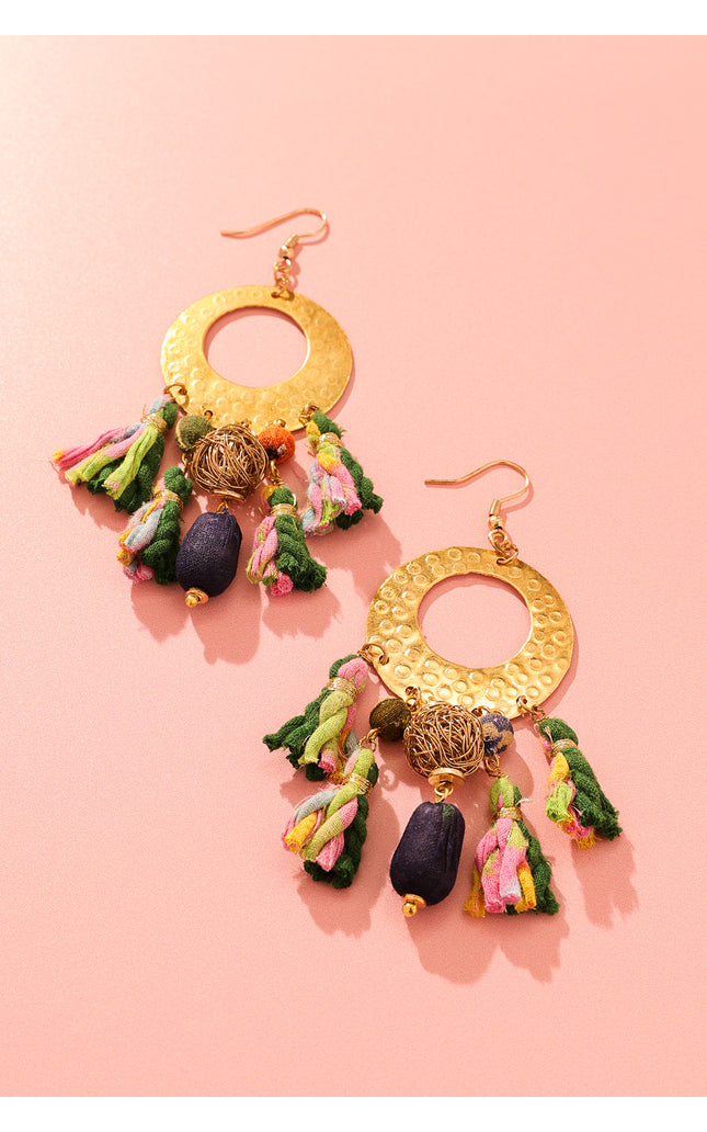 Golden Disc Tassel Earrings