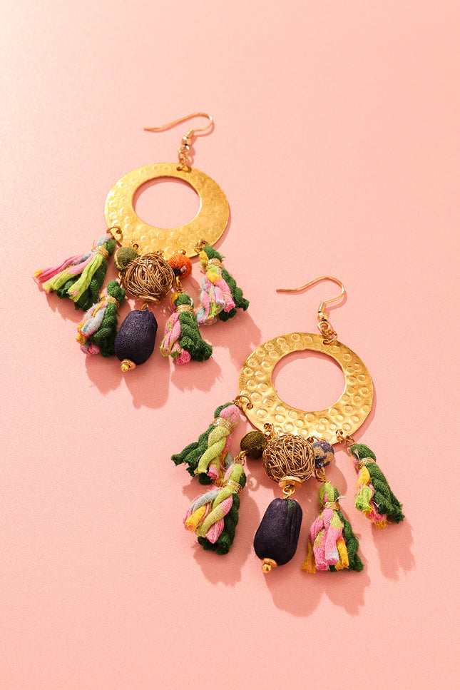 Golden Disc Tassel Earrings