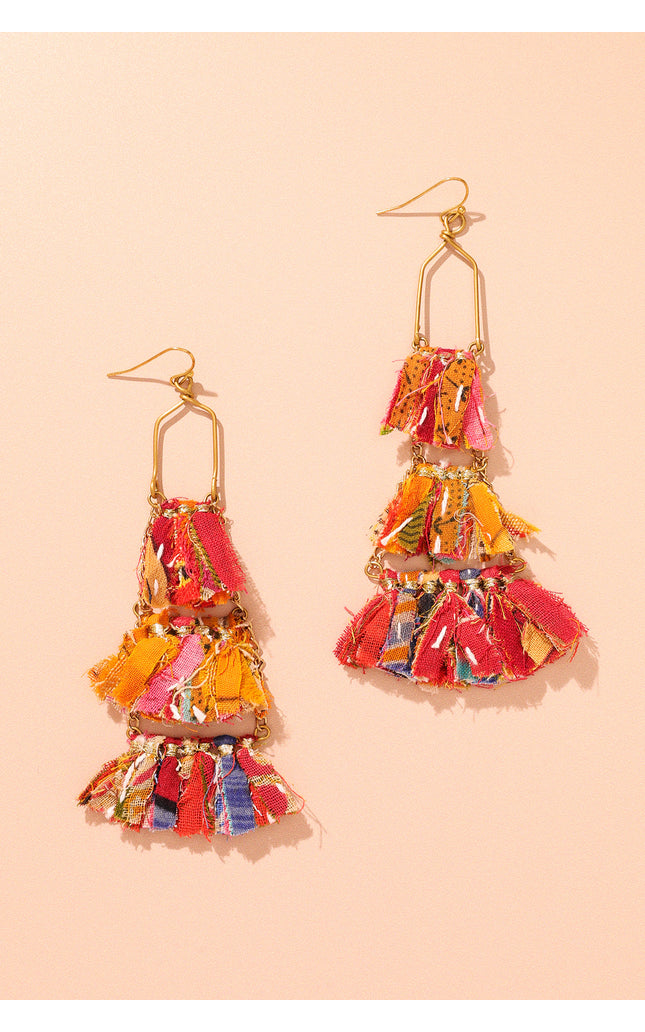 Geometric Frames Tassel Earrings