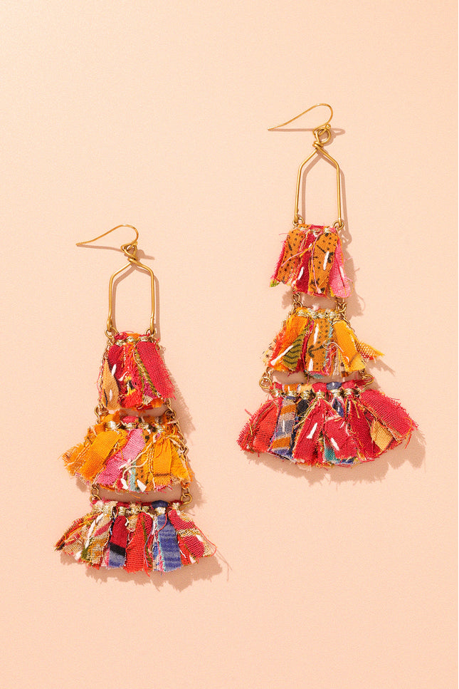 Geometric Frames Tassel Earrings