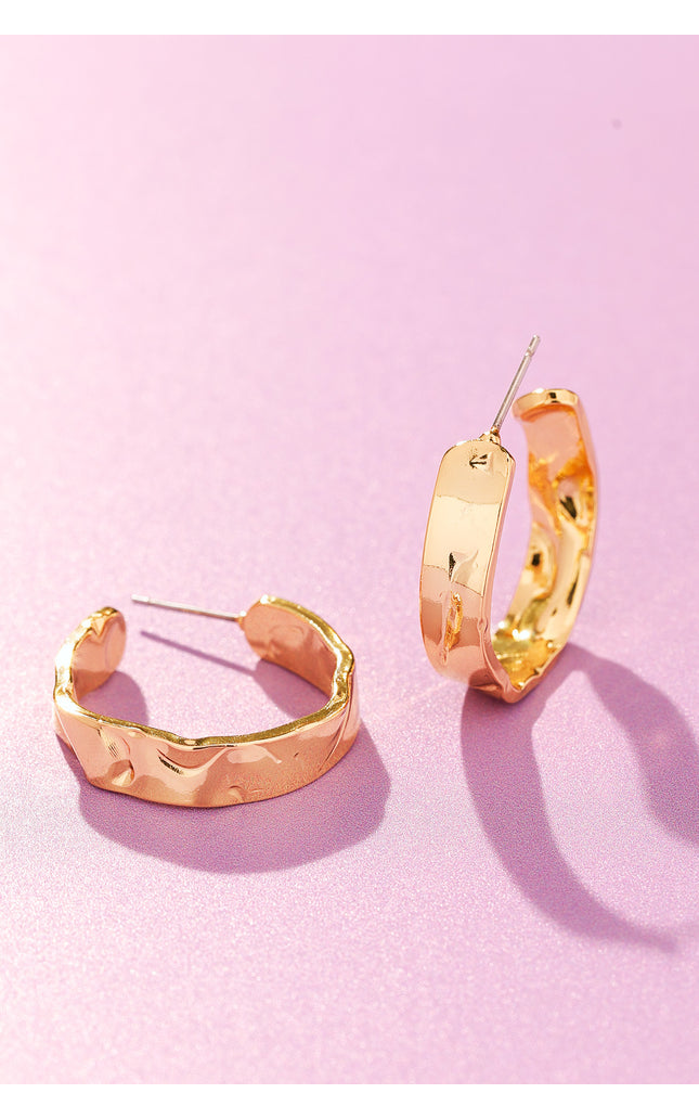 18K Gold Plated Textured Hoop Earrings