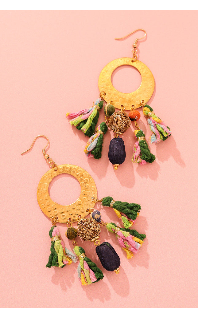 Golden Disc Tassel Earrings