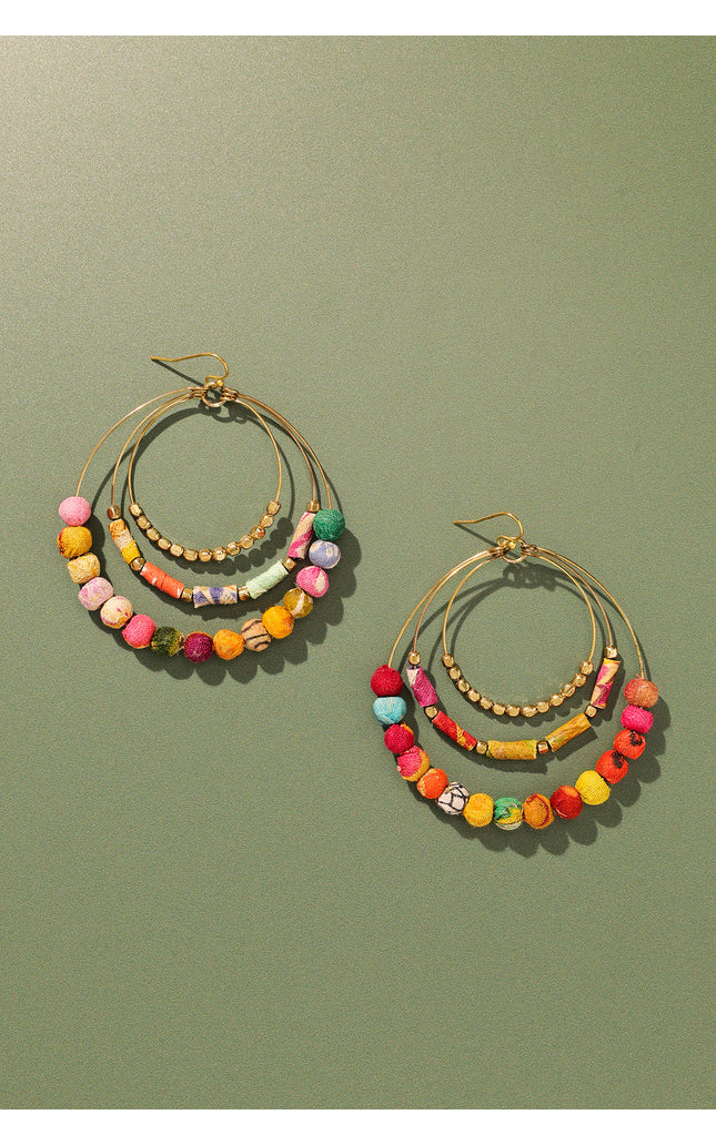 Triple Circular Multicolor Beaded Earrings