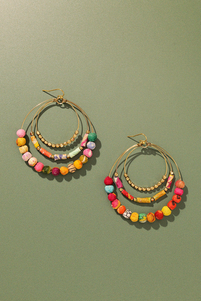 Triple Circular Multicolor Beaded Earrings