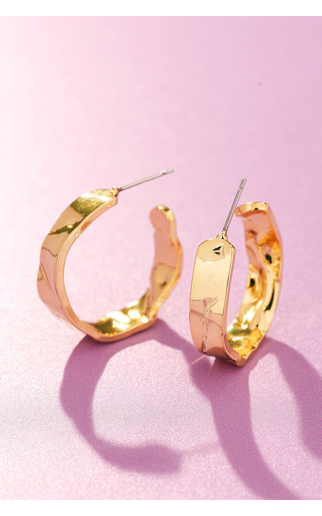 18K Gold Plated Textured Hoop Earrings