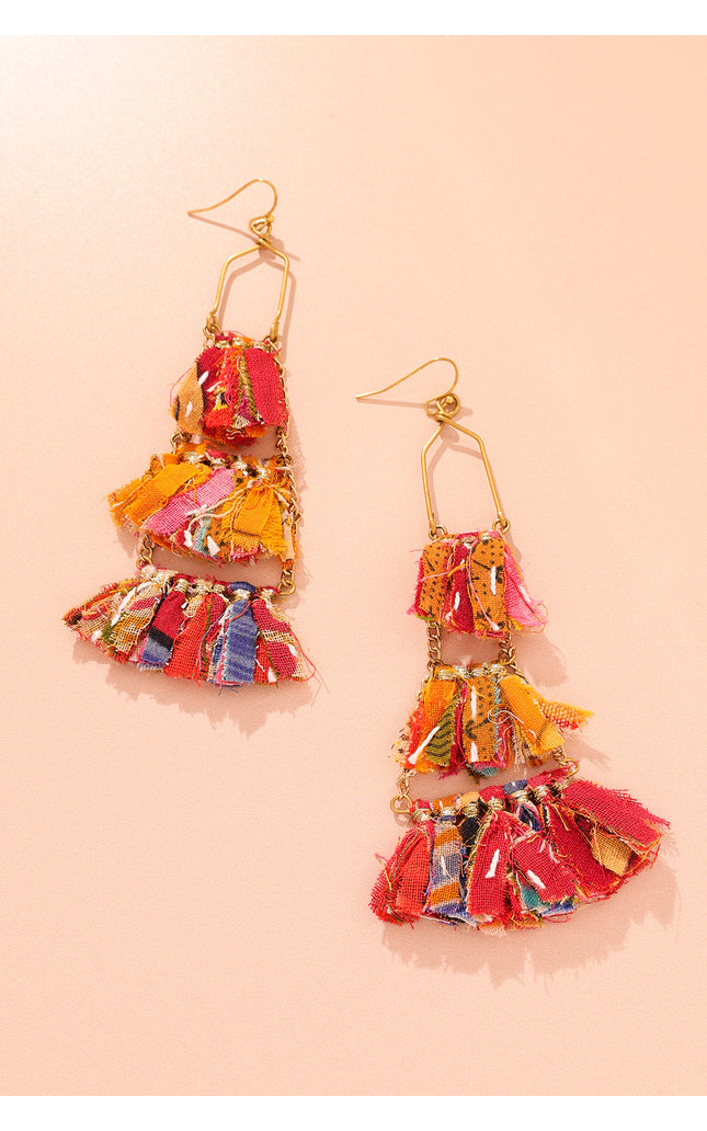 Geometric Frames Tassel Earrings