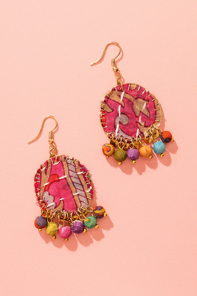 Patchwork Fabric Drop Earrings
