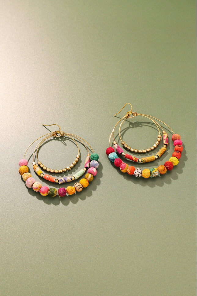 Triple Circular Multicolor Beaded Earrings