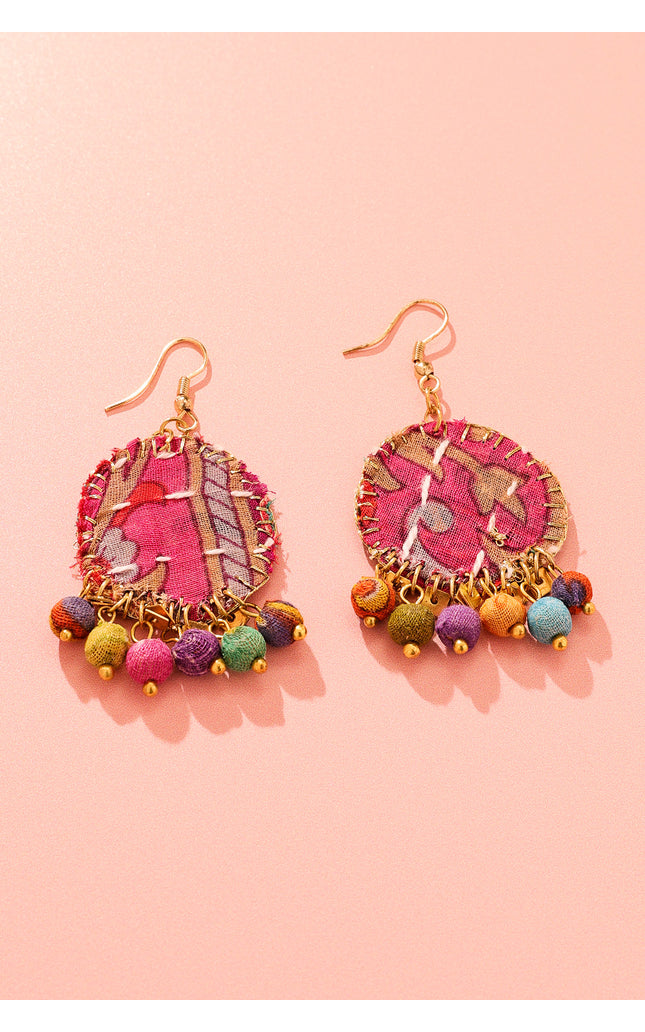 Patchwork Fabric Drop Earrings