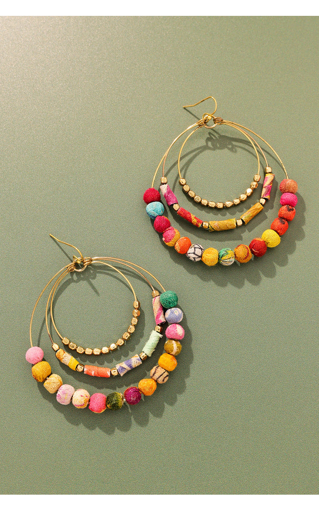 Triple Circular Multicolor Beaded Earrings