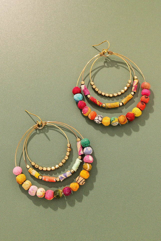 Triple Circular Multicolor Beaded Earrings