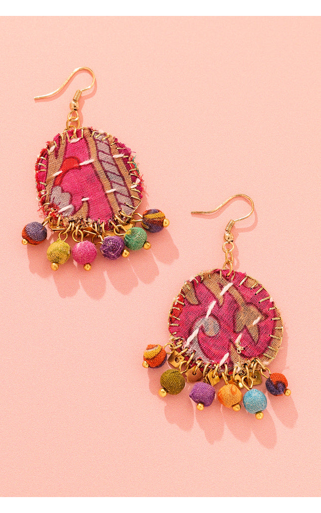 Patchwork Fabric Drop Earrings