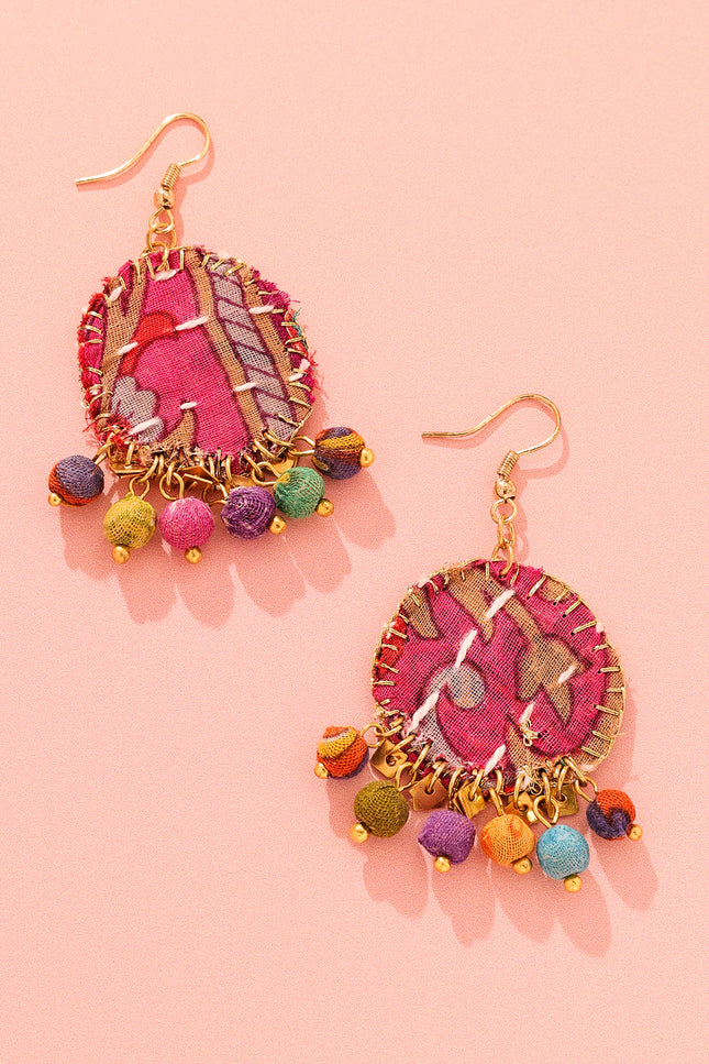 Patchwork Fabric Drop Earrings
